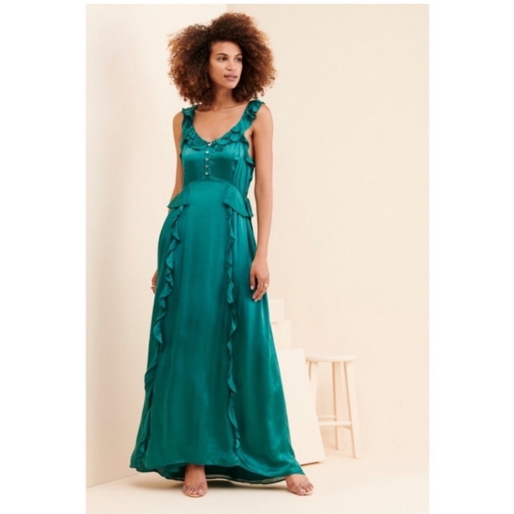 NEW Love Sam Neela Teal Ruffle Gown Size Large